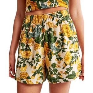Abercrombie & Fitch Floral High Waist Shorts - Yellow and Green